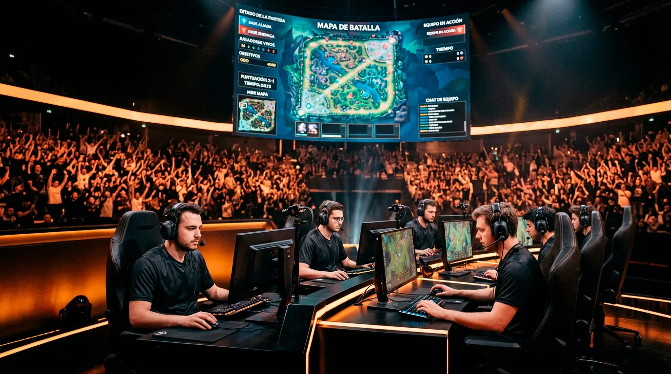 Plantilla de G2 Esports en el escenario del LEC con uniformes del club europeo de League of Legends