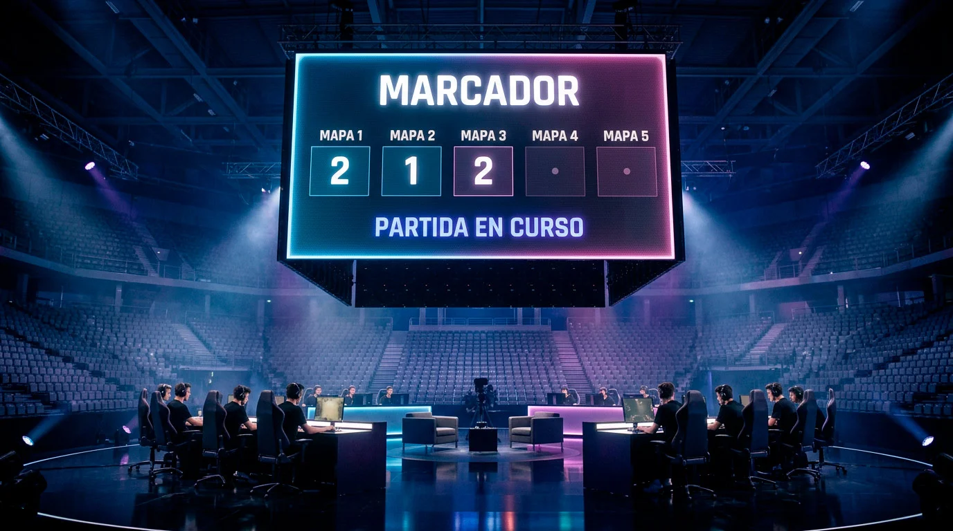 Marcador de serie BO5 en League of Legends con indicador de tres mapas jugados