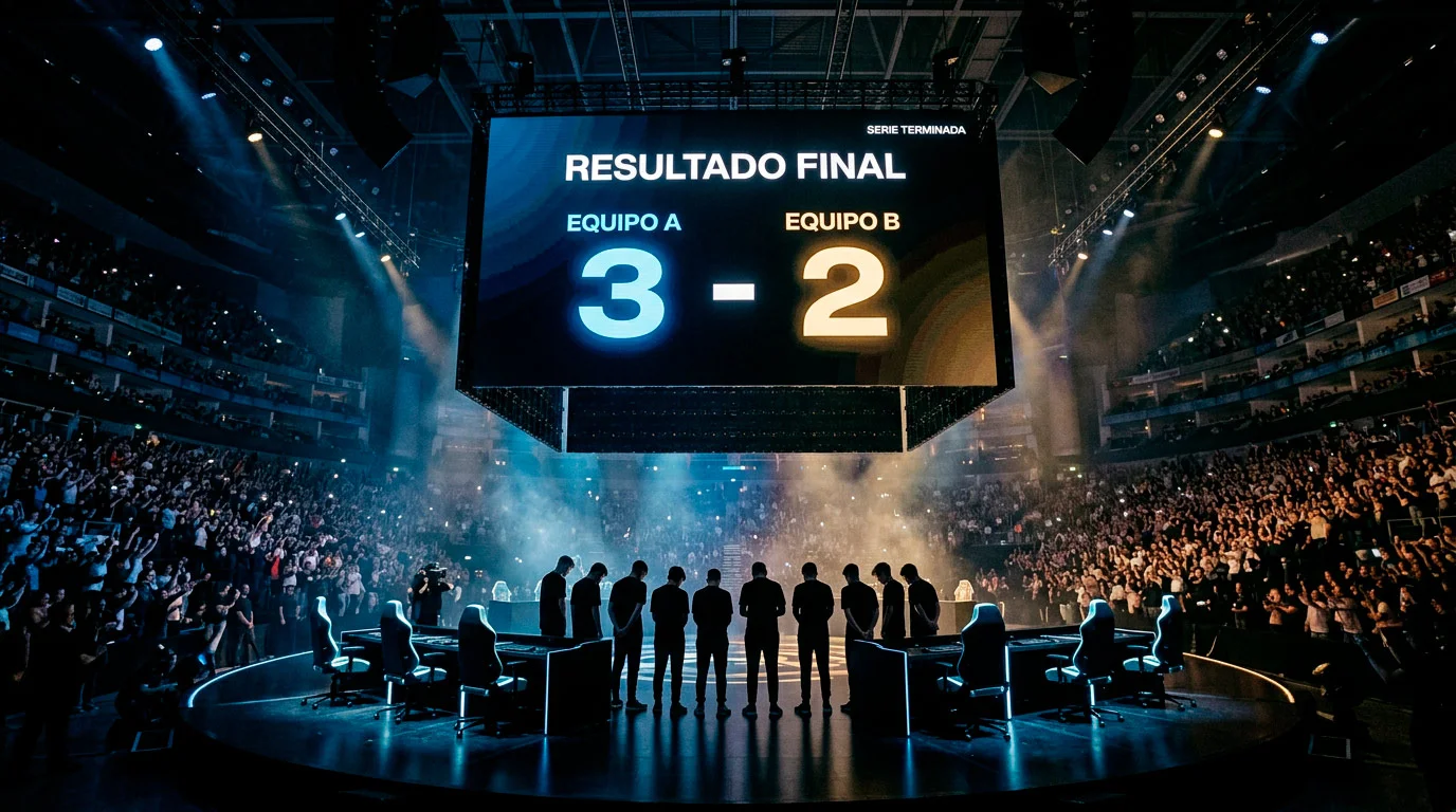 Marcador final 3-2 de una serie BO5 de League of Legends tras mapa decisivo