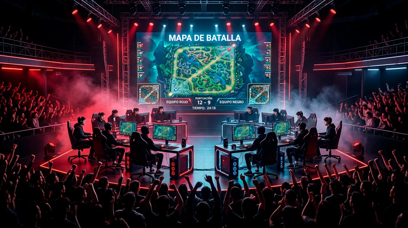 Plantilla de T1 en el escenario del LCK con uniformes del club y logotipo del equipo coreano de League of Legends
