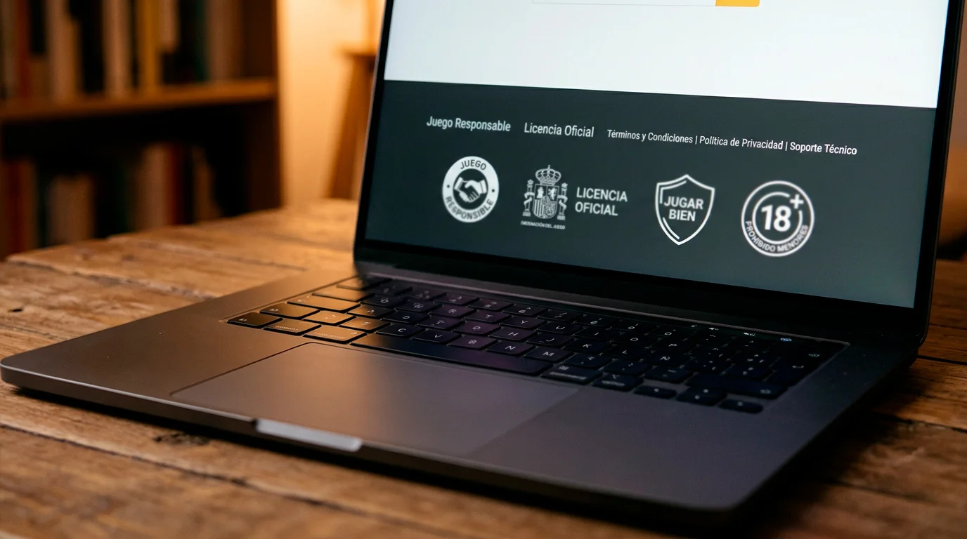 Sello jugarbien.es y certificación DGOJ en el pie de página de una casa de apuestas legal en España