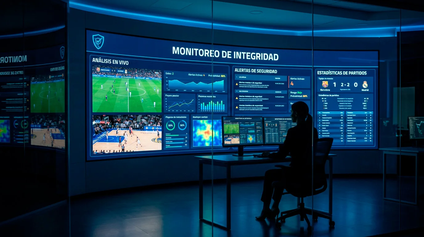 Panel de monitoreo en tiempo real de Sportradar Integrity Services durante un partido de League of Legends